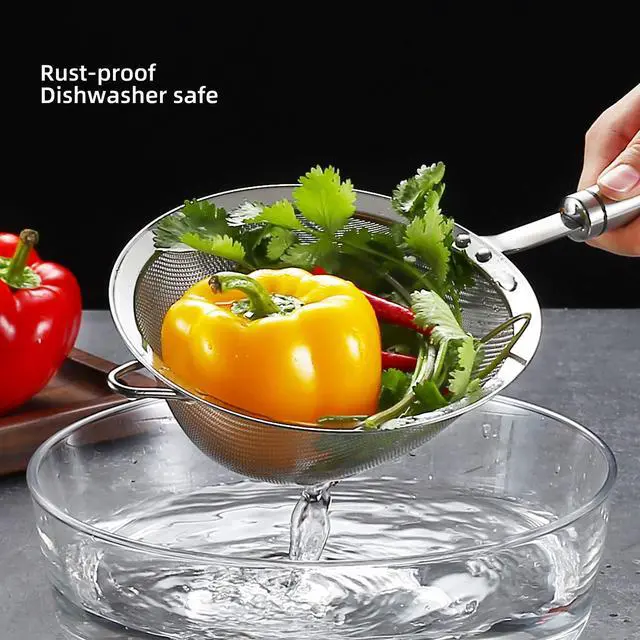 Alt view image 3 of 7 - 304 Stainless Steel Fine Mesh Strainers for Kitchen, Colander-Skimmer with Handle, Sieve Sifters for Food, Tea, Rice, Oil, Noodles, Fruits, Vegetable 5.51 inch Medium