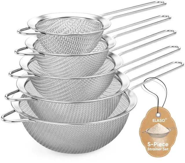 Main image of Fine Mesh Strainer Set 5 Pack, Stainless Steel Mini Small & Medium Sieves Colanders, Multipurpose Sifter Strainer for Tea, Pasta, Juice & Baking
