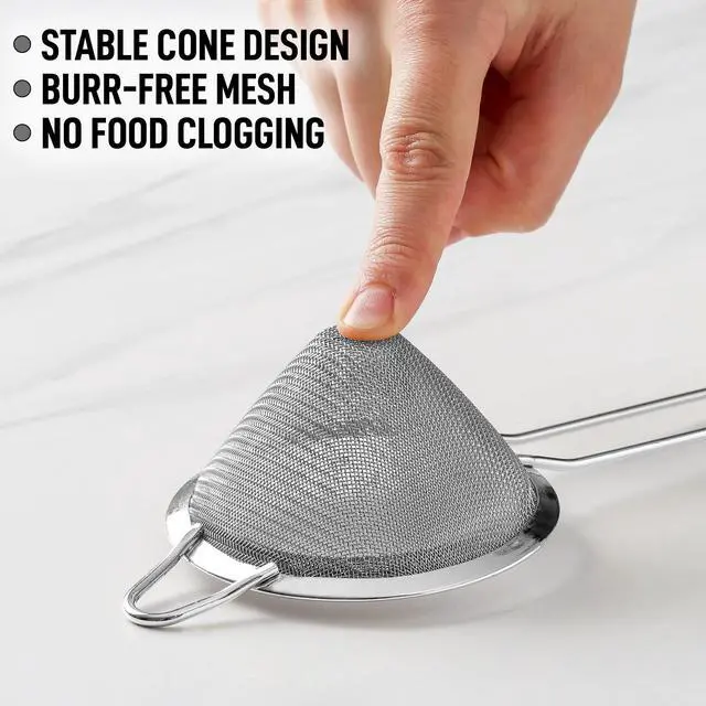 Alt view image 5 of 6 - 304 Stainless Steel Fine Mesh Strainer 3.35 in - Strainers Fine Mesh, Tea Strainers for Loose Tea - Perfect for Tea, Cocktails, Juicing, Drinks, Liquids, Matcha, Coffee & More