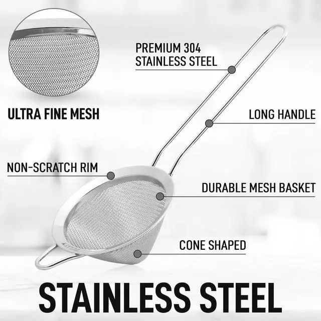 Alt view image 2 of 6 - 304 Stainless Steel Fine Mesh Strainer 3.35 in - Strainers Fine Mesh, Tea Strainers for Loose Tea - Perfect for Tea, Cocktails, Juicing, Drinks, Liquids, Matcha, Coffee & More