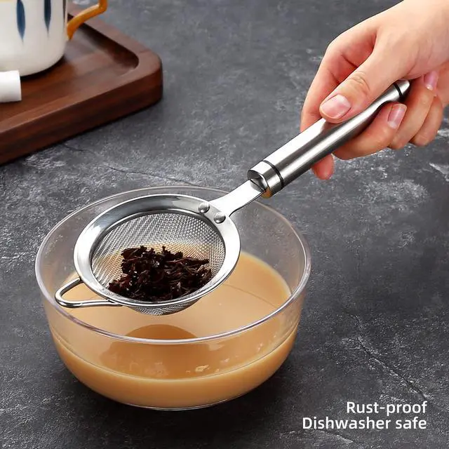 Alt view image 3 of 7 - 304 Stainless Steel Fine Mesh Strainers for Kitchen, Colander-Skimmer with Handle, Sieve Sifters for Food, Tea, Rice, Oil, Noodles, Fruits, Vegetable
