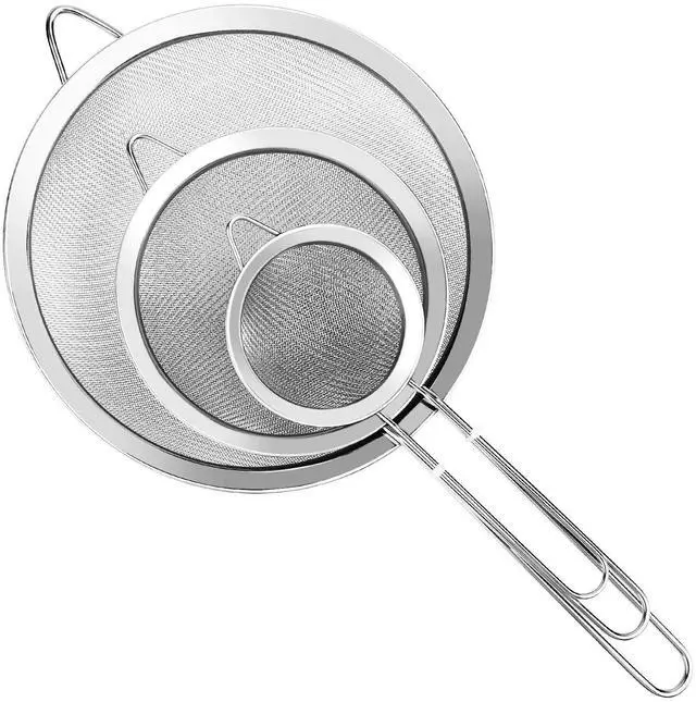 Main image of 3Pcs Super Wire Extra Fine Mesh Strainer with Handle, Small Medium Large Size Sifter Metal Strainer Set, Stainless Steel Sieve Fine Mesh Strainers for Kitchen Rice Juice Quinoa Food Flour Baking