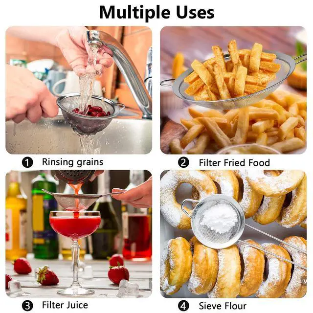 Alt view image 4 of 7 - 3Pcs Super Wire Extra Fine Mesh Strainer with Handle, Small Medium Large Size Sifter Metal Strainer Set, Stainless Steel Sieve Fine Mesh Strainers for Kitchen Rice Juice Quinoa Food Flour Baking