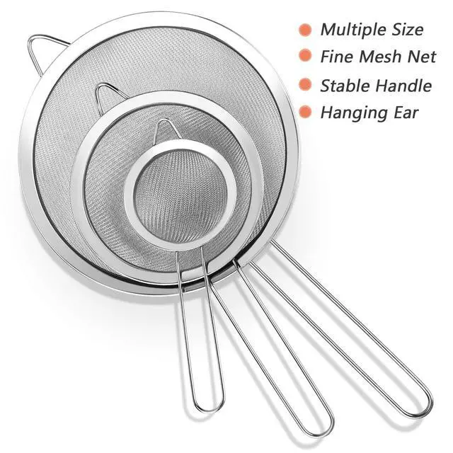 Alt view image 6 of 7 - 3Pcs Super Wire Extra Fine Mesh Strainer with Handle, Small Medium Large Size Sifter Metal Strainer Set, Stainless Steel Sieve Fine Mesh Strainers for Kitchen Rice Juice Quinoa Food Flour Baking