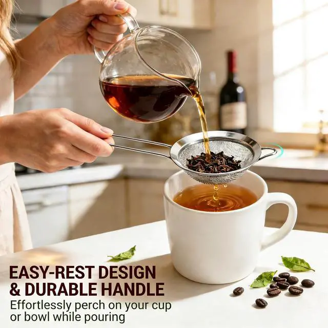 Alt view image 6 of 7 - Fine Mesh Strainers - Premium Stainless Steel Colander Sieve Sifters, with Durable Mesh and Sturdy Handle, Excellent for Sifting Dry ingredients, Flour, Pastas, Rice, Tea (5.5")