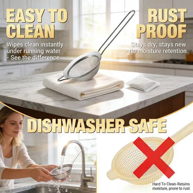 Alt view image 5 of 7 - Fine Mesh Strainers - Premium Stainless Steel Colander Sieve Sifters, with Durable Mesh and Sturdy Handle, Excellent for Sifting Dry ingredients, Flour, Pastas, Rice, Tea (5.5")