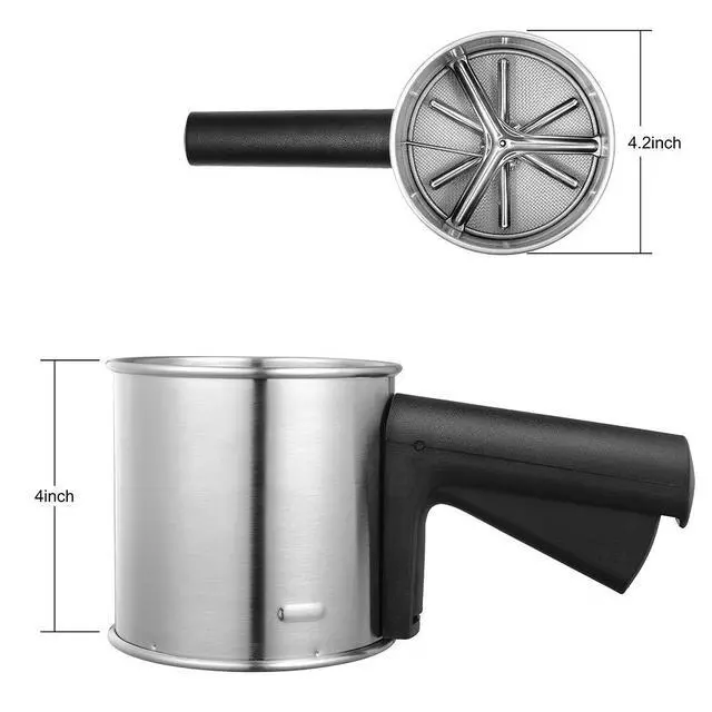 Alt view image 4 of 6 - 3 Cup Flour Sifter for Baking, Handheld Strainer Sifter Stainless Steel, Hand Crank Squeeze Sieve for Baking w/Comfortable Handle for Flour Powdered Sugar Cake - Baker Supplies