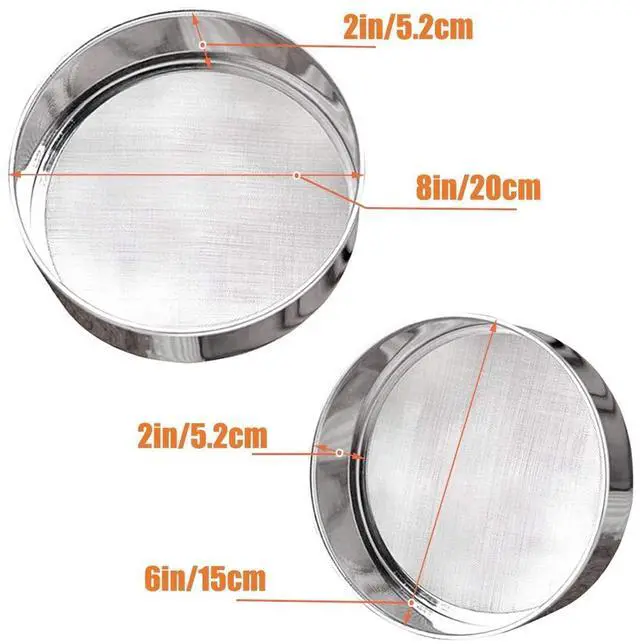 Alt view image 2 of 7 - 2 Pack Flour Sifter,Stainless Steel Fine Mesh Strainers Flour Sieve,60 Mesh Round Sifter for Baking Cake Bread (6-Inch and 8-Inch)