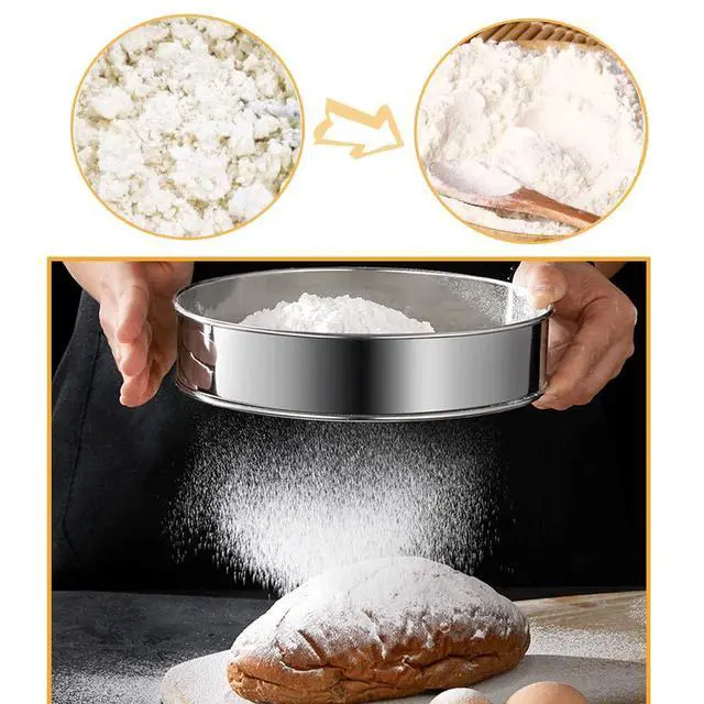 Alt view image 3 of 7 - 2 Pack Flour Sifter,Stainless Steel Fine Mesh Strainers Flour Sieve,60 Mesh Round Sifter for Baking Cake Bread (6-Inch and 8-Inch)