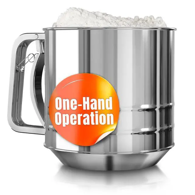 Main image of 5 Cup Flour Sifter for Baking Flour Sifter Stainless Steel with Easy One-Hand Press, Double Mesh, Comfortable Grip, Dishwasher Safe Large Capacity for Batch Baking, Powdered Sugar, Cocoa & Pastry