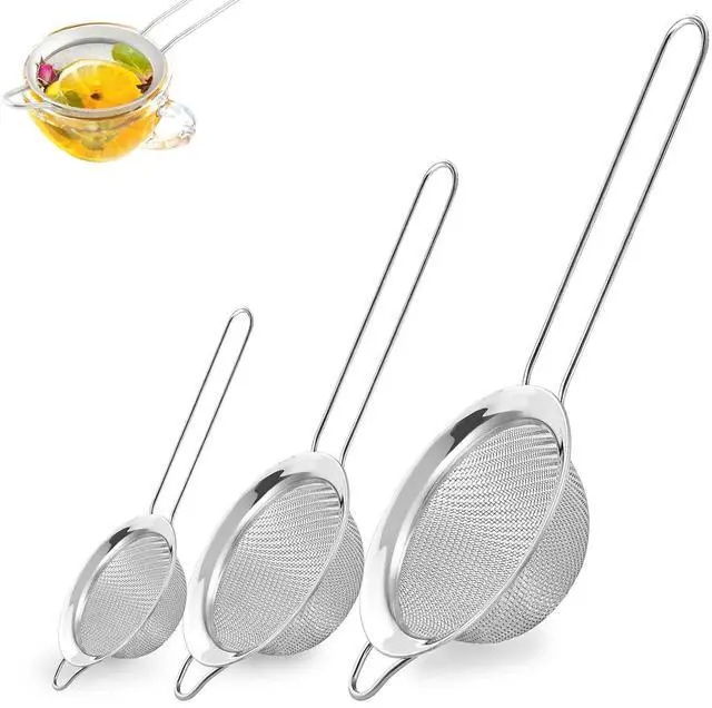Main image of 3Pcs Fine Mesh Strainer with Handle, Small Sifter Strainers Set, Stainless Steel Sieve Colander for Kitchen Baking Juice Quinoa Food Flour