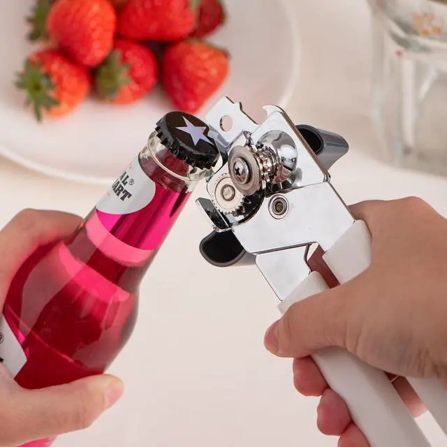 Alt view image 4 of 7 - Can Opener Manual, Can Openers Hand Held with Comfort Anti-Slip Handles, Heavy Duty Stainless Steel Can Opener Smooth Edge and Bottle Openers, Easy Turn Can Openers for Seniors, Kitchen, White