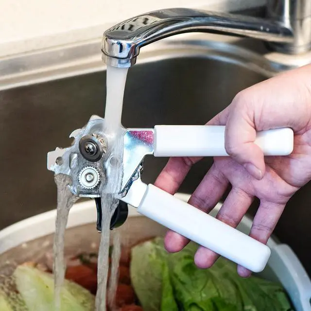 Alt view image 6 of 7 - Can Opener Manual, Can Openers Hand Held with Comfort Anti-Slip Handles, Heavy Duty Stainless Steel Can Opener Smooth Edge and Bottle Openers, Easy Turn Can Openers for Seniors, Kitchen, White