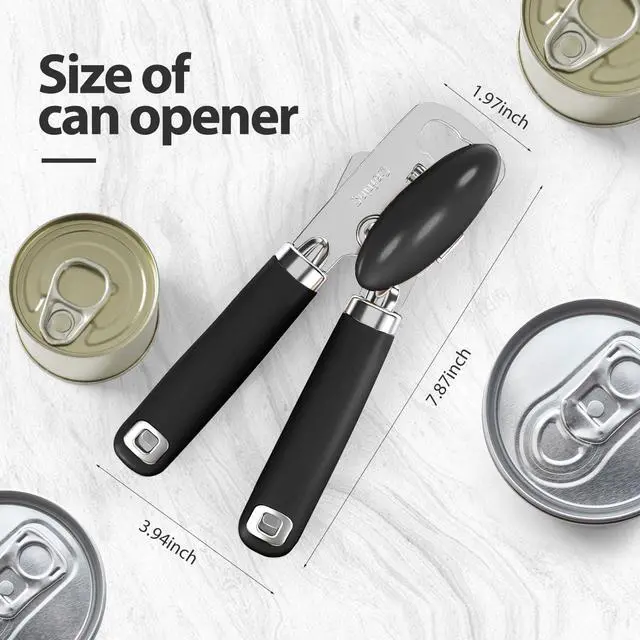 Alt view image 2 of 7 - Can Opener Manual, Heavy Duty Stainless Steel Smooth Edge Can Openers With Soft Touch Handle, Oversized Handheld Easy Turn Knob, Multi-Function Bottle Opener, Black