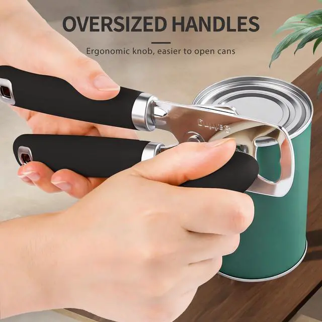 Alt view image 5 of 7 - Can Opener Manual, Heavy Duty Stainless Steel Smooth Edge Can Openers With Soft Touch Handle, Oversized Handheld Easy Turn Knob, Multi-Function Bottle Opener, Black