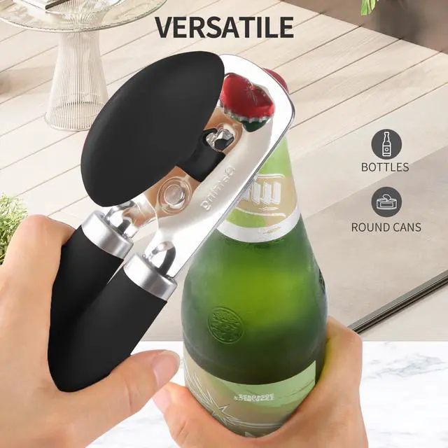 Alt view image 6 of 7 - Can Opener Manual, Heavy Duty Stainless Steel Smooth Edge Can Openers With Soft Touch Handle, Oversized Handheld Easy Turn Knob, Multi-Function Bottle Opener, Black