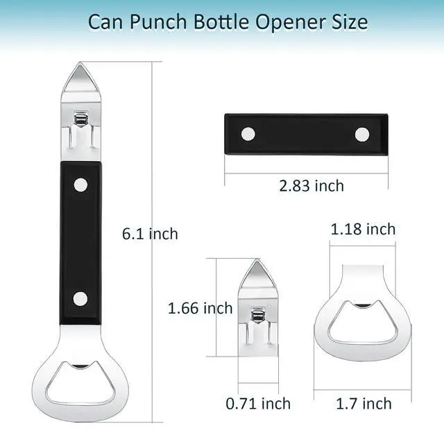Alt view image 2 of 6 - Can Punch Opener Little Cook Stainless Steel Can & Bottle Opener, Manual 2 in 1 Multifunctional Kitchen Tool, Dishwasher Safe (Black)