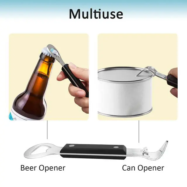Alt view image 3 of 6 - Can Punch Opener Little Cook Stainless Steel Can & Bottle Opener, Manual 2 in 1 Multifunctional Kitchen Tool, Dishwasher Safe (Black)
