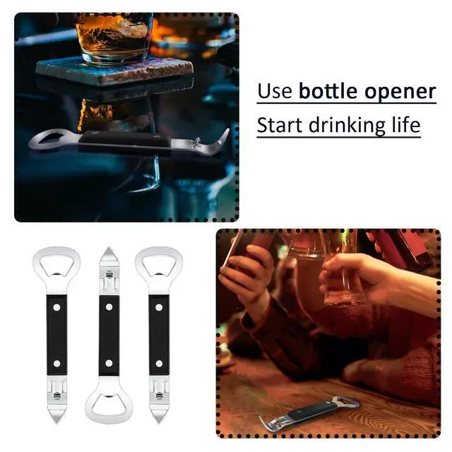 Alt view image 6 of 6 - Can Punch Opener Little Cook Stainless Steel Can & Bottle Opener, Manual 2 in 1 Multifunctional Kitchen Tool, Dishwasher Safe (Black)