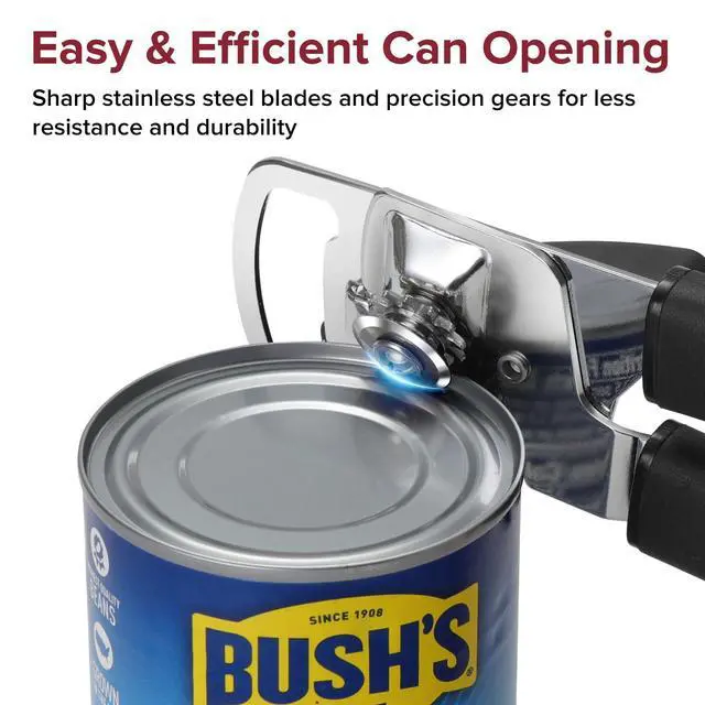 Alt view image 3 of 7 - Can Opener Manual with Magnet, Heavy Duty Hand Held Can Opener with Sharp Stainless Steel Blade Easy to Use, Effortless Turn Knob, Soft Comfortable Handle, Built-In Bottle Openers, Black