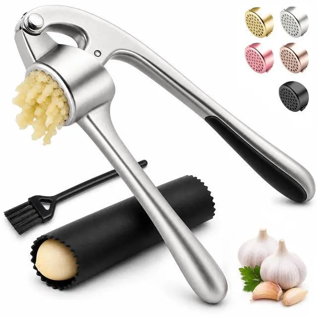 Main image of Kitchen Garlic Press, Rust Proof & Dishwasher Safe Garlic Mincer, Durable Garlic Crusher Set with PeelerBrush, Easy to Clean and Squeeze, Matte