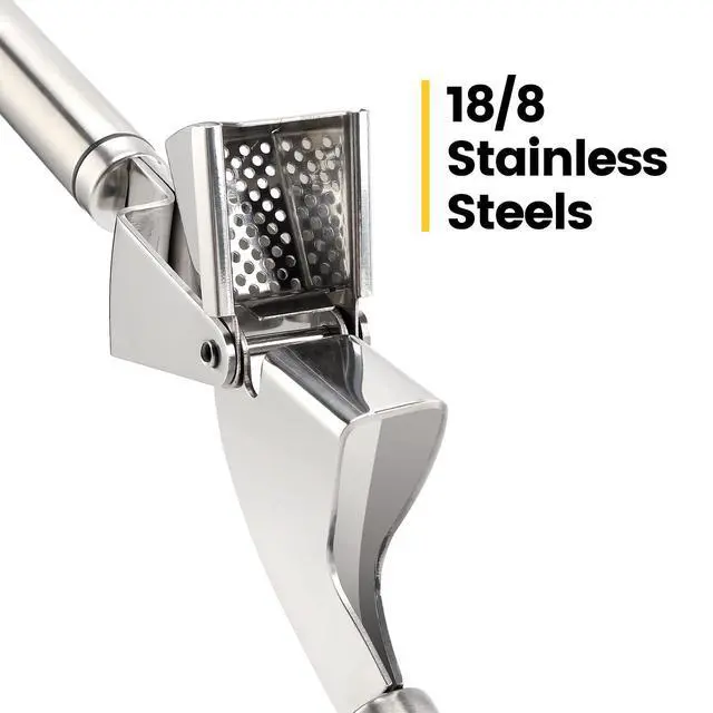 Alt view image 3 of 7 - Garlic Press Mincer, 304 Stainless Steel Garlic Press with Garlic Peeler Tube, Heavy Duty Metal Ginger Press, Silver