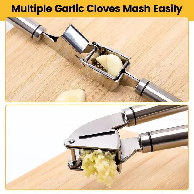Alt view image 4 of 7 - Garlic Press Mincer, 304 Stainless Steel Garlic Press with Garlic Peeler Tube, Heavy Duty Metal Ginger Press, Silver