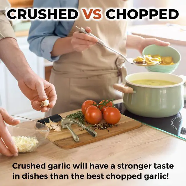 Alt view image 4 of 7 - Large Premium Garlic Press Set - Bigger Bowl for Bigger Garlic - Rust Proof Garlic Mincer Tool - Easy-Squeeze, Easy-Clean Silicone Garlic Peeler & Brush (Silver)