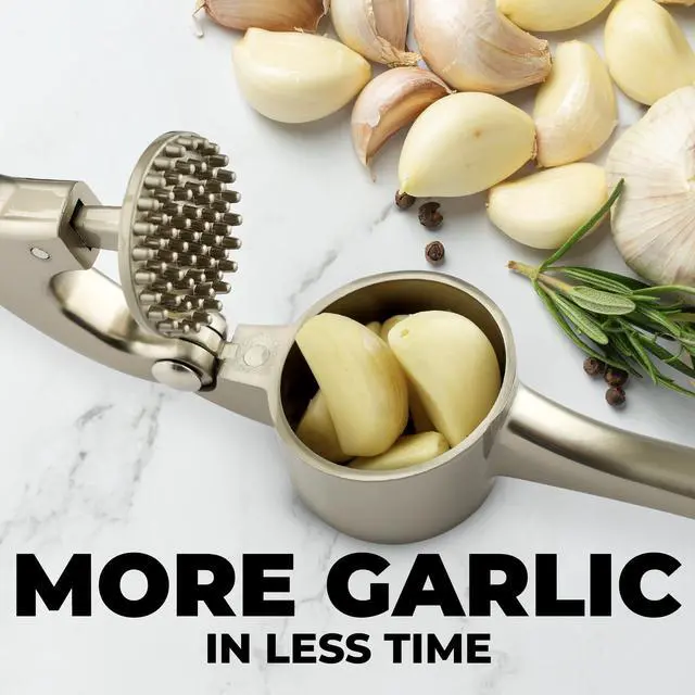 Alt view image 6 of 7 - Large Premium Garlic Press Set - Bigger Bowl for Bigger Garlic - Rust Proof Garlic Mincer Tool - Easy-Squeeze, Easy-Clean Silicone Garlic Peeler & Brush (Silver)