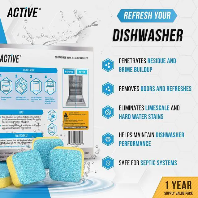 Alt view image 2 of 7 - Dishwasher Cleaner And Deodorizer Tablets - 24 Pack Deep Cleaning Descaler Pods for Dish Washer Machine, Heavy Duty, Septic Safe, Natural Limescale Remover, Calcium, Odor, Smell - 12 Month Supply