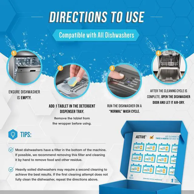 Alt view image 4 of 7 - Dishwasher Cleaner And Deodorizer Tablets - 24 Pack Deep Cleaning Descaler Pods for Dish Washer Machine, Heavy Duty, Septic Safe, Natural Limescale Remover, Calcium, Odor, Smell - 12 Month Supply