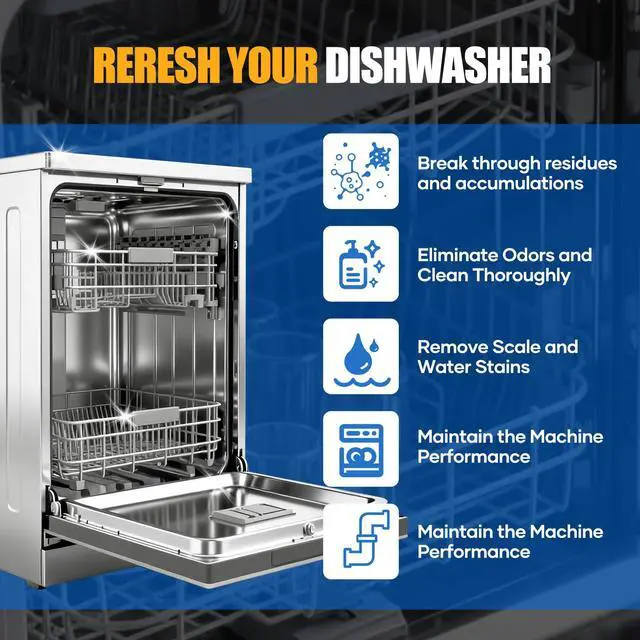 Alt view image 4 of 7 - Dishwasher Cleaner Tablets - Dishwasher Cleaner And Deodorizer Tablets Lemon Scented, Heavy Duty Deep Clean Descaler Pods for Septic Safe, Prevents Buildup & Odor, Natural Limescale Remover (32 Pack)