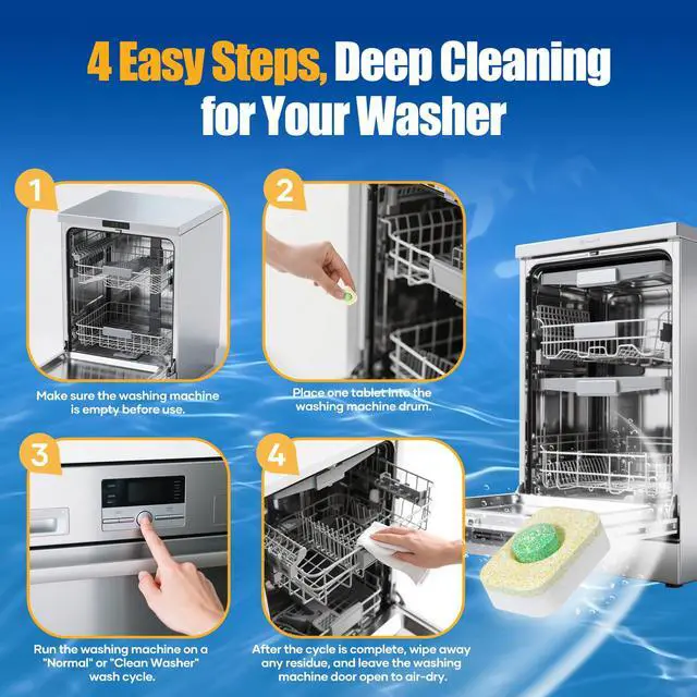 Alt view image 7 of 7 - Dishwasher Cleaner Tablets - Dishwasher Cleaner And Deodorizer Tablets Lemon Scented, Heavy Duty Deep Clean Descaler Pods for Septic Safe, Prevents Buildup & Odor, Natural Limescale Remover (32 Pack)