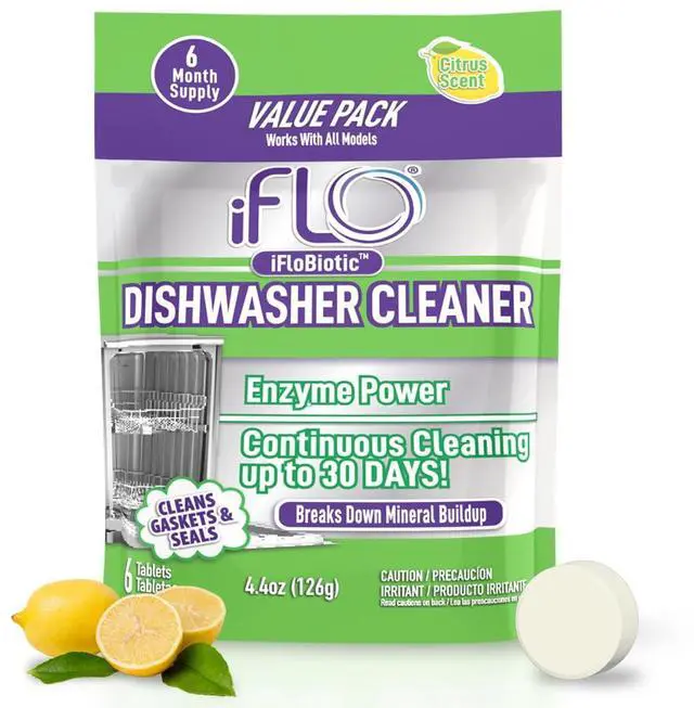 Main image of Dishwasher Cleaner Tablets with iFLObiotic Deep Cleaning Dishwasher and Deodorizer Tablets to Eliminate Dish Washer Odor, Remove Residue & Freshen Dish Washer Machine Cleaner, 6 Pack