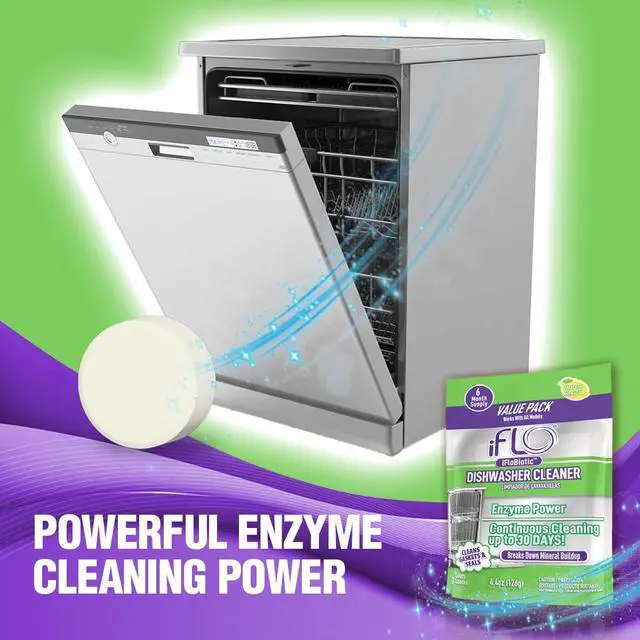 Alt view image 3 of 5 - Dishwasher Cleaner Tablets with iFLObiotic Deep Cleaning Dishwasher and Deodorizer Tablets to Eliminate Dish Washer Odor, Remove Residue & Freshen Dish Washer Machine Cleaner, 6 Pack