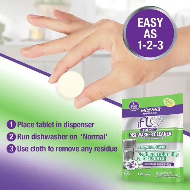 Alt view image 4 of 5 - Dishwasher Cleaner Tablets with iFLObiotic Deep Cleaning Dishwasher and Deodorizer Tablets to Eliminate Dish Washer Odor, Remove Residue & Freshen Dish Washer Machine Cleaner, 6 Pack