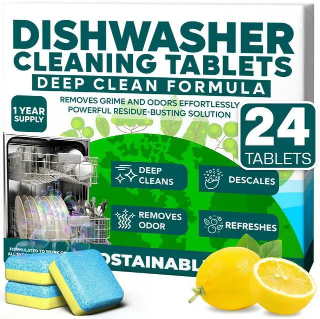 Main image of Dishwasher Cleaner and Deodorizer Tablets, 24 Pack Dishwasher Cleaning Tablets for Odor and Buildup Removal, Descaler - 1-Year Supply