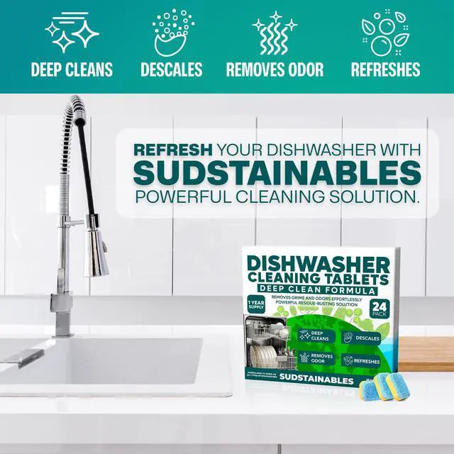 Alt view image 4 of 5 - Dishwasher Cleaner and Deodorizer Tablets, 24 Pack Dishwasher Cleaning Tablets for Odor and Buildup Removal, Descaler - 1-Year Supply