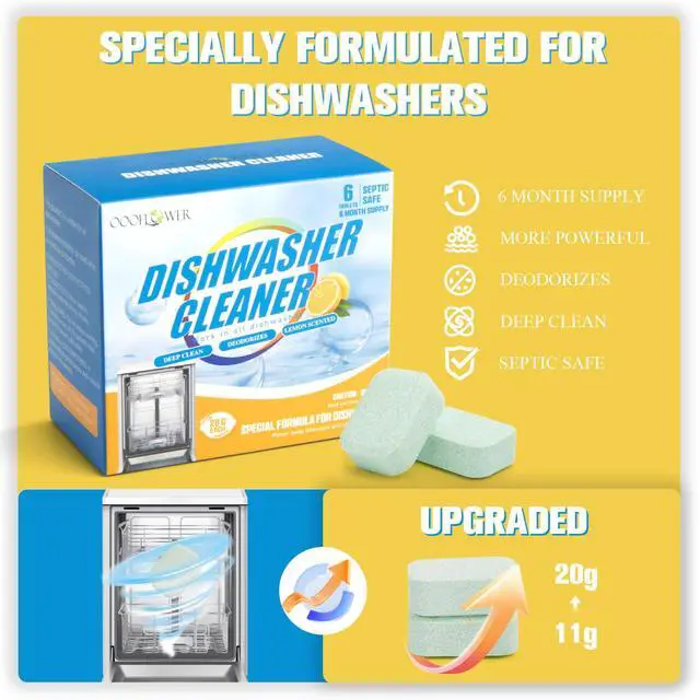 Alt view image 2 of 7 - 6-Pack Dishwasher Detergent and Deodorizer Tablets, Deep Clean Formula, Dishwasher Safe, Removes Scale, Odors, and Hard Water Residue (Lemon Scent)