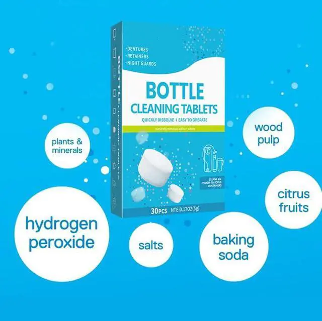 Alt view image 4 of 7 - 30 Pack Bottle Bright Cleaning Tablets,Water Bottle Cleaner,Removing Limescale and Tea Stains,For Water Bottle,Coffee Pot,Glass,Tumbler,Stainless,Also Can Clean Dentures,It's Multipurpose Cleaner