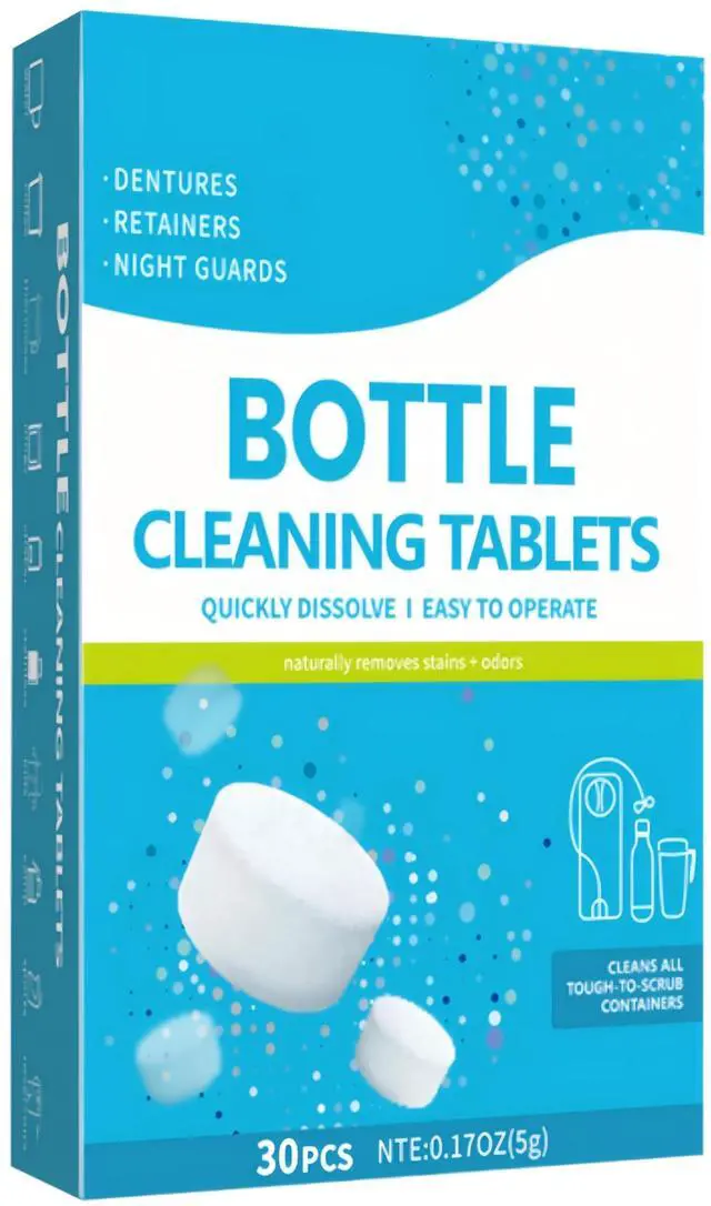 Main image of 30 Pack Bottle Bright Cleaning Tablets,Water Bottle Cleaner,Removing Limescale and Tea Stains,For Water Bottle,Coffee Pot,Glass,Tumbler,Stainless,Also Can Clean Dentures,It's Multipurpose Cleaner