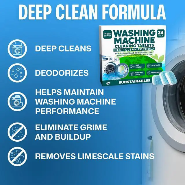 Alt view image 2 of 7 - Washing Machine Cleaner Tablets (24-Pack) Deep Clean Odor & Residue Remover for Front & Top Load Washers, HE & Septic Safe Washing Machine Tub Cleaner for Long-Lasting Freshness