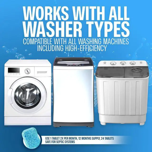 Alt view image 7 of 7 - Washing Machine Cleaner Tablets (24-Pack) Deep Clean Odor & Residue Remover for Front & Top Load Washers, HE & Septic Safe Washing Machine Tub Cleaner for Long-Lasting Freshness