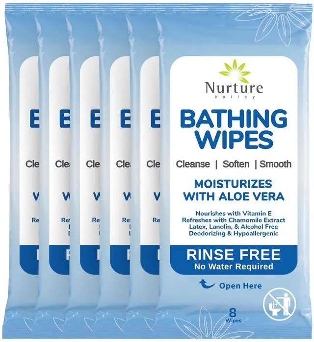 Main image of XL Rinse Free Bathing Wipes for Adults w/Aloe | Waterless Cleansing for sensitive skin | Disposable Adult Body Bath Wet Wipe for Disabled Bedridden | 48 wipes