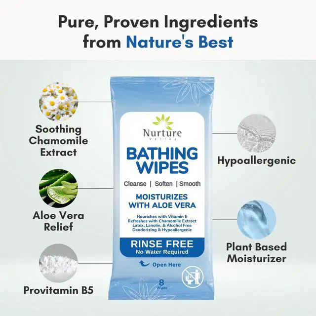 Alt view image 5 of 7 - XL Rinse Free Bathing Wipes for Adults w/Aloe | Waterless Cleansing for sensitive skin | Disposable Adult Body Bath Wet Wipe for Disabled Bedridden | 48 wipes