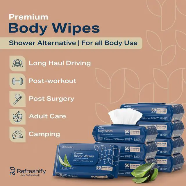 Alt view image 2 of 7 - Body Wipes for Adults Bathing No Rinse, XL Shower Wipes and Disposable Washcloths, Wipes for Adults, Adult Wipes for Elderly Care and Recovery, Travel Wipes Included, 8"x 12", 400 Count
