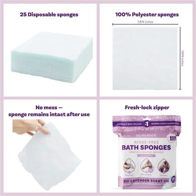 Alt view image 2 of 7 - Disposable No Rinse Bathing Wipes - 25 Pack - All-in-1 Single Use Shower Wipes, Simply Dampen, Lather, and Dry Without Shampoo or Rinsing (Lavender, 1-Pack)