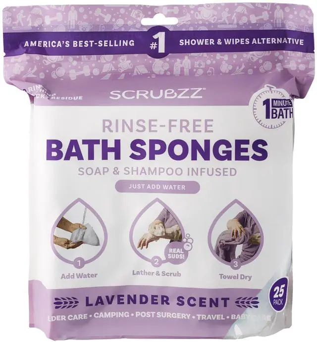 Main image of Disposable No Rinse Bathing Wipes - 25 Pack - All-in-1 Single Use Shower Wipes, Simply Dampen, Lather, and Dry Without Shampoo or Rinsing (Lavender, 1-Pack)