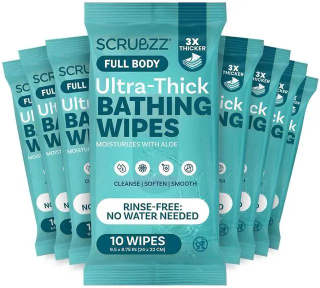 Main image of Extra Large Body Wipes for Adults Bathing No Rinse - 80 Ultra Thick Disposable Shower Wipes for Men, Women & Elderly - Great for Gym, Camping, Post Surgery