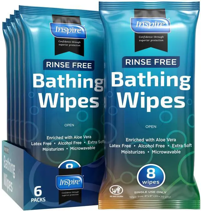 Main image of Body Wipes for adults bathing rinse free | Adult Wash Cloths Extra Large, Bathing Wipes for Incontinence, 8"x 8" In (48 count)